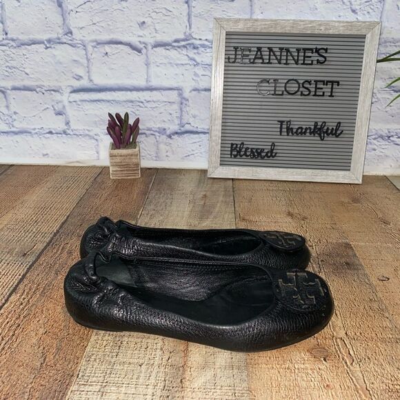 Tory Burch Reva Pebbled Black Leather Ballet Flats - Picture 4 of 11